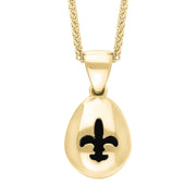 18ct Yellow Gold Whitby Jet Fleur De Lis Pear Shape Necklace, P3645.