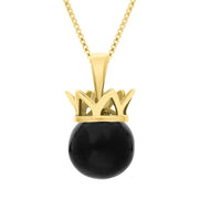 18ct Yellow Gold Whitby Jet Royal Coronet 11mm Bead Pendant, P1920.