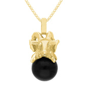 18ct Yellow Gold Whitby Jet Zodiac Aries 10mm Bead Pendant, P3620.