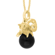 18ct Yellow Gold Whitby Jet Zodiac Aries 10mm Bead Pendant, P3620.