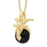 18ct Yellow Gold Whitby Jet Zodiac Capricorn 10mm Bead Pendant, P3623.18ct Yellow Gold Whitby Jet Zodiac Capricorn 10mm Bead Pendant, P3623.