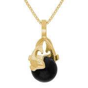 18ct Yellow Gold Whitby Jet Zodiac Pisces 10mm Bead Pendant, P3627.