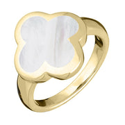 18ct Yellow Gold WHITE MOP Bloom Four Leaf Clover Ring, R1182