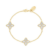 18ct Yellow Gold WHITE MOP Bloom Marquise Flower Bracelet