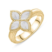 18ct Yellow Gold WHITE MOP Bloom Marquise Flower Ring