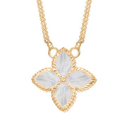 18ct Yellow Gold WHITE MOP Bloom Small Marquise Flower Necklace