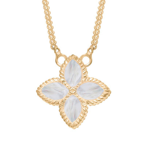 18ct Yellow Gold WHITE MOP Bloom Small Marquise Flower Necklace