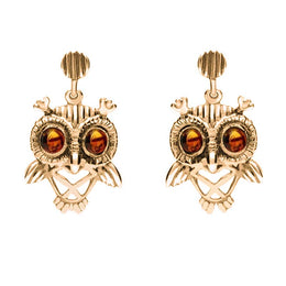 18ct Rose Gold Amber Orange Owl Stud Earrings E2329