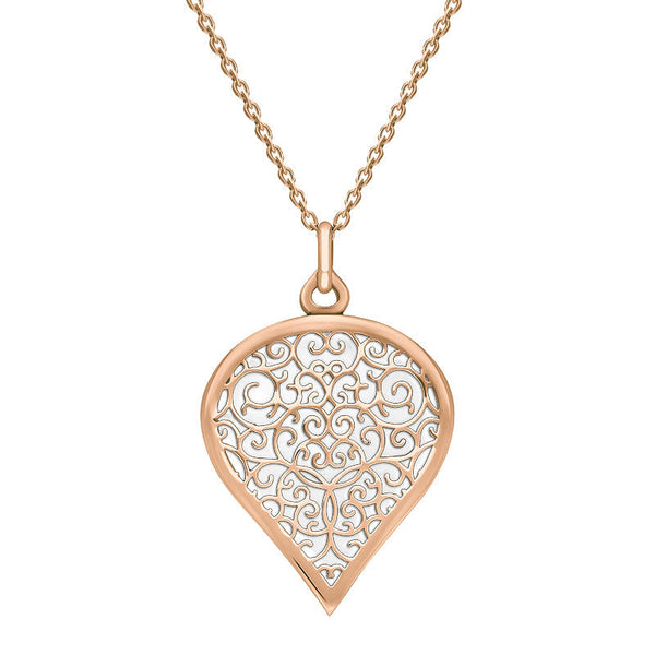 18ct Rose Gold Bauxite Flore Filigree Large Heart Necklace. P3631.