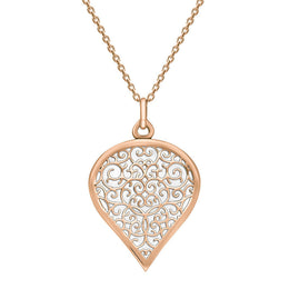 18ct Rose Gold Bauxite Flore Filigree Large Heart Necklace. P3631.
