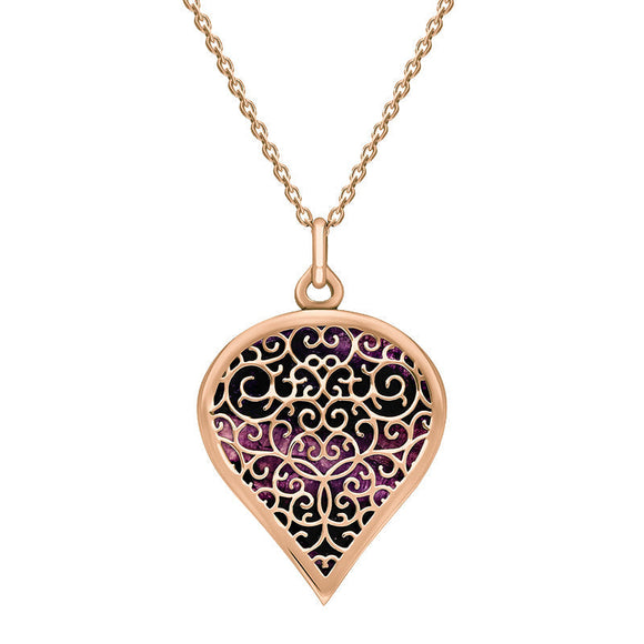 18ct Rose Gold Blue John Flore Filigree Large Heart Necklace. P3631.