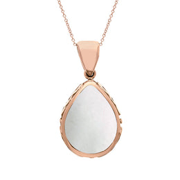18ct Rose Gold Blue John White Mother Of Pearl Double Sided Celtic Edge Pear Cut Fob Necklace, P410_2.