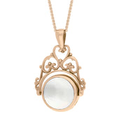18ct Rose Gold Blue John Mother Of Pearl Double Sided Round Swivel Fob Necklace, P110_2_3.