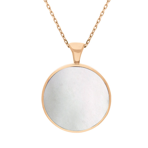 18ct Rose Gold Blue John Mother Of Pearl Large Double Sided Round Fob Necklace, P012_2.