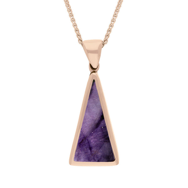 18ct Rose Gold Blue John Mother Of Pearl Small Double Sided Triangular Fob Necklace, P834.