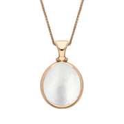 18ct Rose Gold Blue John White Mother Of Pearl Small Double Sided Pear Fob Necklace, P220.
