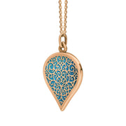 18ct Rose Gold Turquoise Flore Filigree Large Heart Necklace. P3631._2