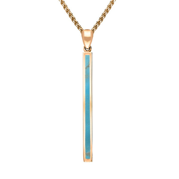 18ct Rose Gold Turquoise Long Slim Oblong Necklace. P1472.