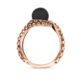 18ct Rose Gold Whitby Jet Bead Twist Tentacle Ring