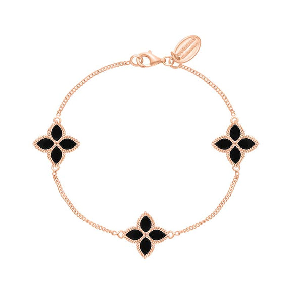 18ct Rose Gold Whitby Jet Bloom Flower Ball Edge Bracelet, B1272