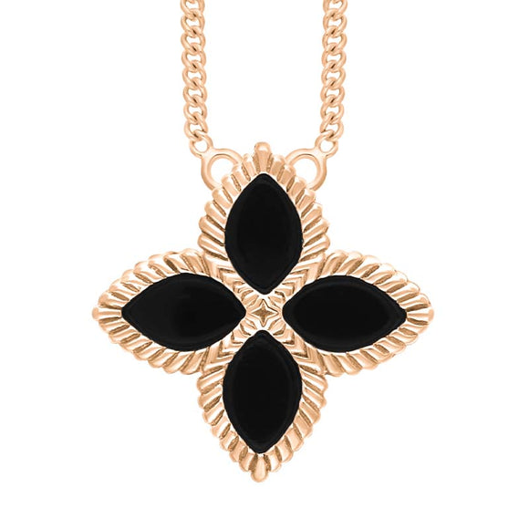 18ct Rose Gold Whitby Jet Bloom Large Flower Ball Edge Necklace, N1156