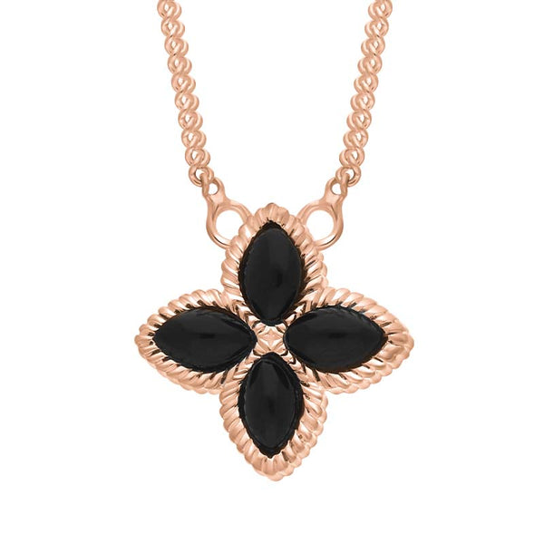 18ct Rose Gold Whitby Jet Bloom Small Flower Ball Edge Necklace, N1155