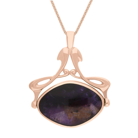 18ct Rose Gold Whitby Jet Blue John Bell Diamond Swivel Fob Necklace, P113_10_2.