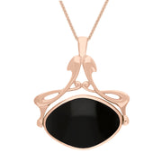 18ct Rose Gold Whitby Jet Blue John Bell Diamond Swivel Fob Necklace, P113_10.