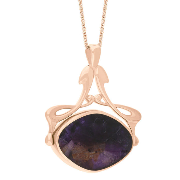 18ct Rose Gold Whitby Jet Blue John Bell Diamond Swivel Fob Necklace, P113_10_3.