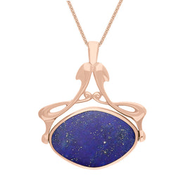 18ct Rose Gold Whitby Jet Lapis Lazuli Bell Diamond Swivel Fob Necklace, P113_10.