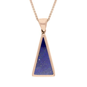 18ct Rose Gold Whitby Jet Lapis Lazuli Small Double Sided Triangular Fob Necklace, P834.