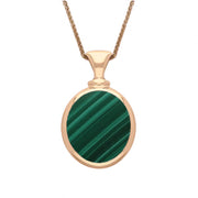 18ct Rose Gold Whitby Jet Malachite Small Double Sided Oval Fob Necklace, P219.