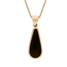 18ct Rose Gold Whitby Jet Malachite Small Double Sided Pear Cut Fob Necklace, P835_2.