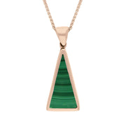 18ct Rose Gold Whitby Jet Malachite Small Double Sided Triangular Fob Necklace, P834.