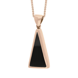 18ct Rose Gold Whitby Jet Malachite Small Double Sided Triangular Fob Necklace, P834_3.