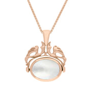 18ct Rose Gold Whitby Jet Mother Of Pearl Double Sided Oval Swivel Fob Necklace, P104_4.