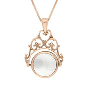 18ct Rose Gold Whitby Jet Mother Of Pearl Double Sided Round Swivel Fob Necklace, P110_2_2.