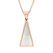 18ct Rose Gold Whitby Jet Mother Of Pearl Small Double Sided Triangular Fob Necklace, P834.