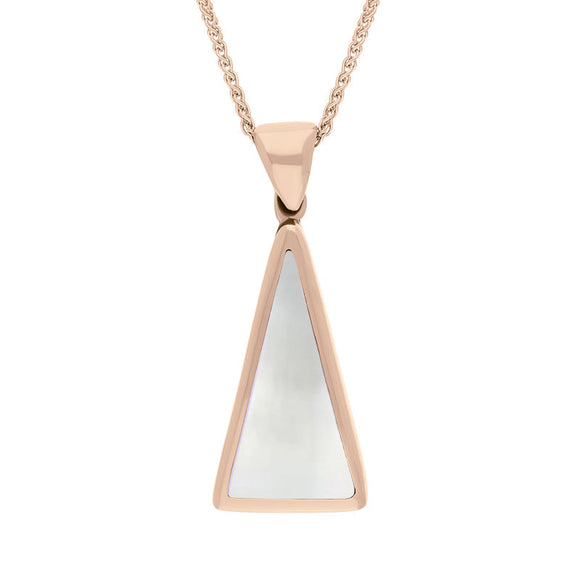18ct Rose Gold Whitby Jet Mother Of Pearl Small Double Sided Triangular Fob Necklace, P834.