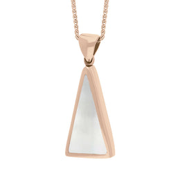 18ct Rose Gold Whitby Jet Mother Of Pearl Small Double Sided Triangular Fob Necklace, P834_3.