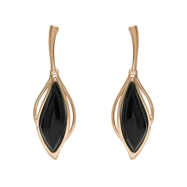 18ct Rose Gold Whitby Jet Open Marquise Drop Earrings, E2437