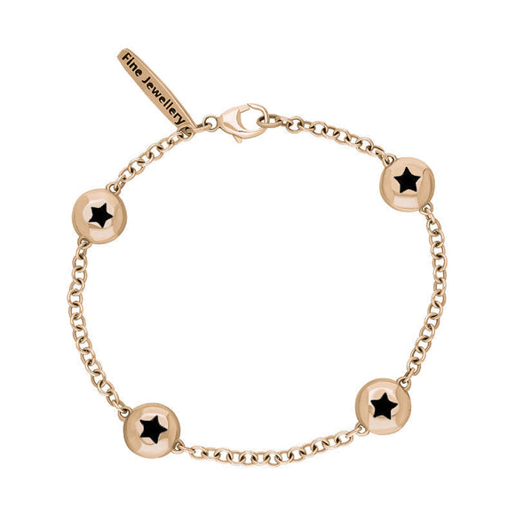 18ct Rose Gold Whitby Jet Oval Star Detail Four Stone Bracelet, B796.