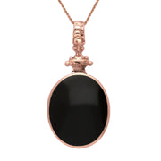 18ct Rose Gold Whitby Jet Turquoise Double Sided Oval Fob Necklace, P100_2.