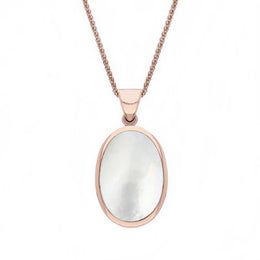 18ct Rose Gold Whitby Jet White Mother Of Pearl Small Double Sided Fob Necklace, P832.