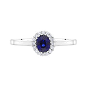 18ct White Gold 0.53ct Sapphire 0.08ct Diamond Oval Cluster Ring