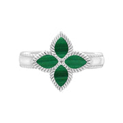 18ct White Gold Malachite Eden Marquise Flower Ring