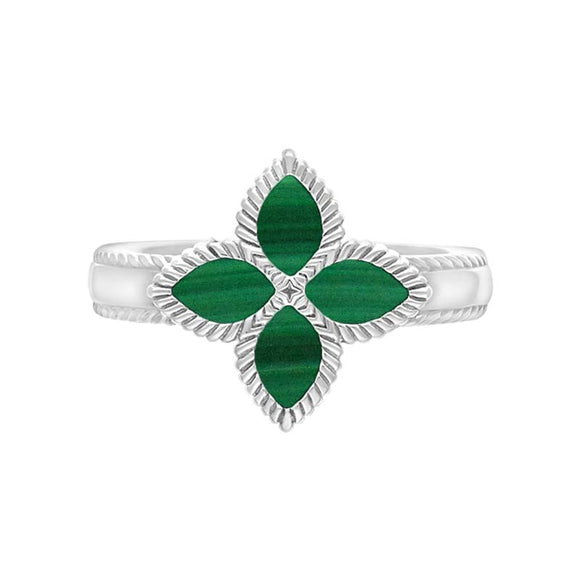 18ct White Gold Malachite Eden Marquise Flower Ring