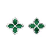 18ct White Gold Malachite Bloom Flower Ball Edge Stud Earrings E2602