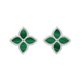 18ct White Gold Malachite Bloom Flower Ball Edge Stud Earrings E2602