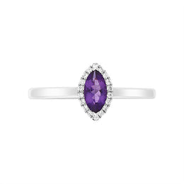 18ct White Gold Amethyst Diamond Marquise Cluster Ring